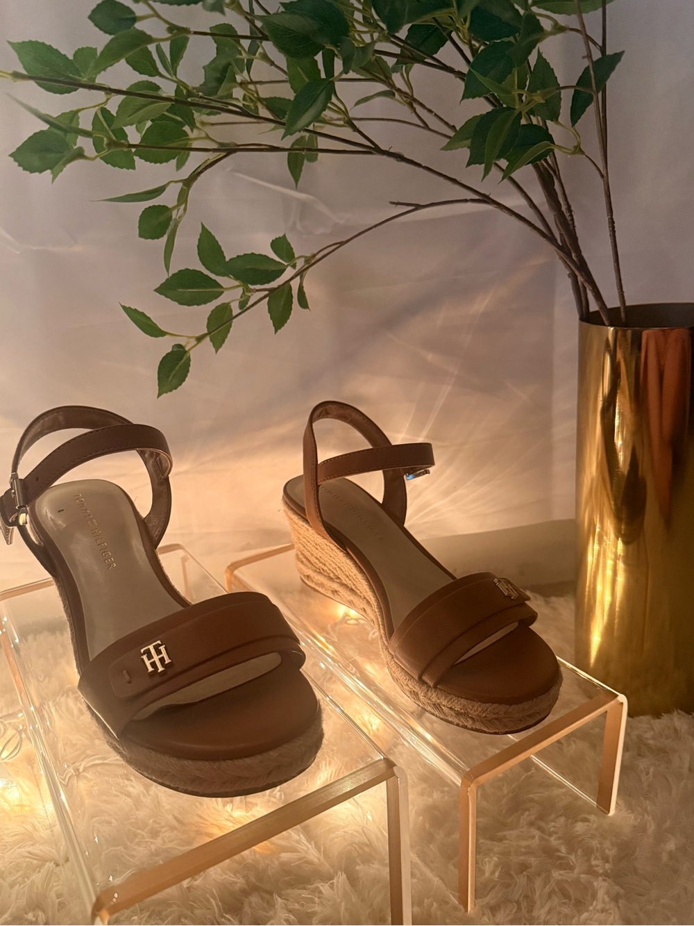 Tommy Hilfiger Cognac Espadrille Wedge Sandals Size 6.5